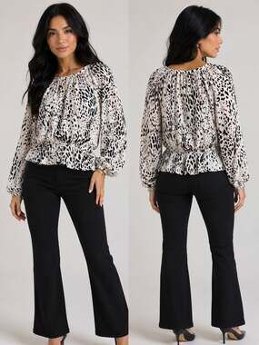 Collective Concepts Black and White Animal Print Smocked Waist Blouse
M94